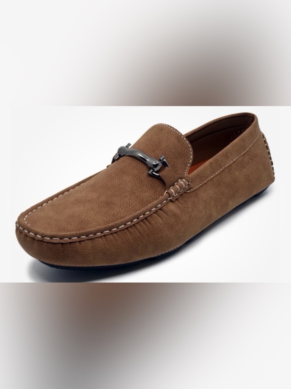 Men's Brown Suede Driving Loafers with Metal Bit